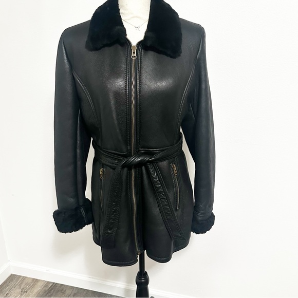 Miller Sheepskins British Made Natural Sheepskin black size small Leather jacket - Picture 1 of 14